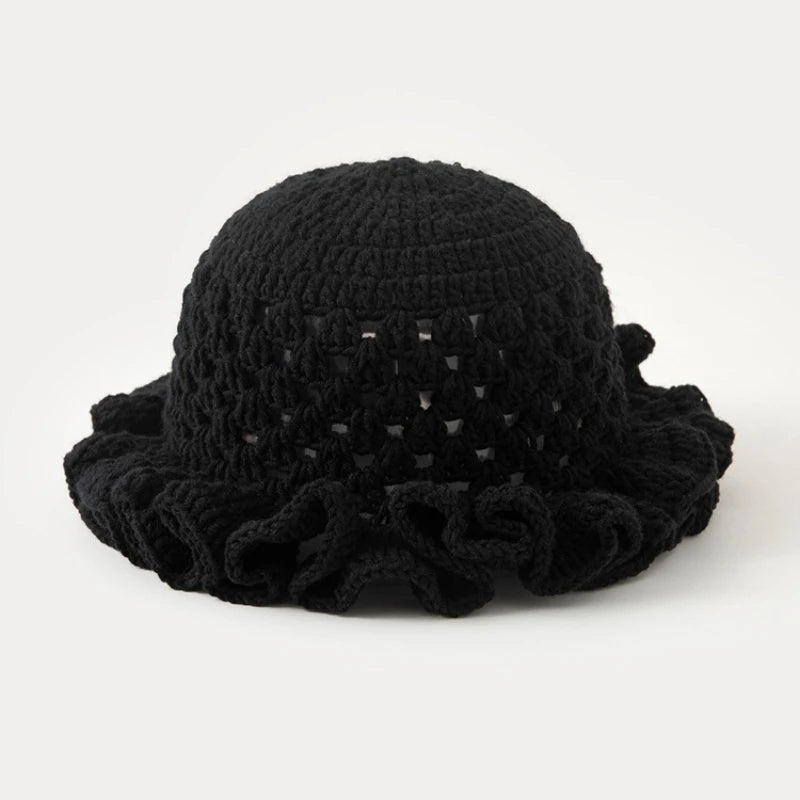 Knotwild ruffle solid-color bohemian hollow-out crochet dome hat