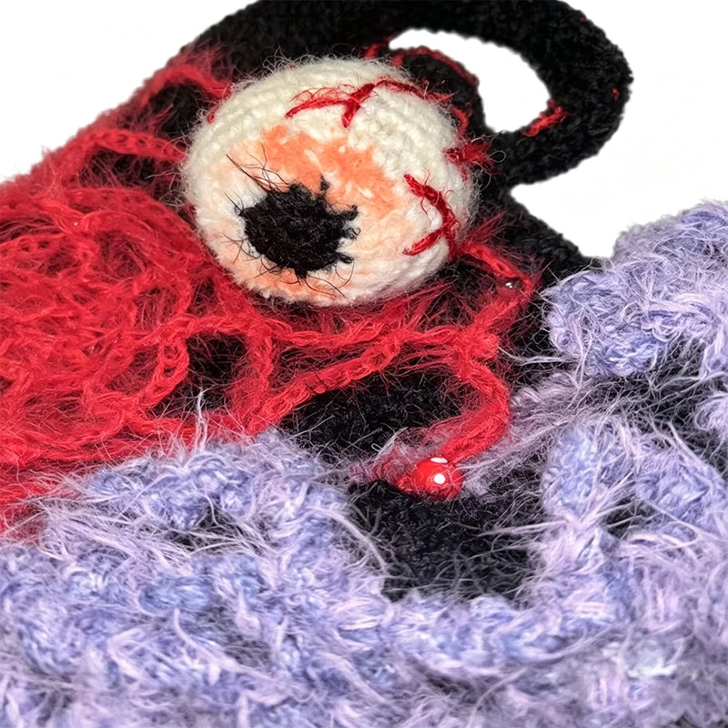 Handmade Black Purple Witch Hat Women Custom Crochet Plush Knitted Wizard Hat Men Gothic Cosplay Halloween Winter Warm Cap Boys