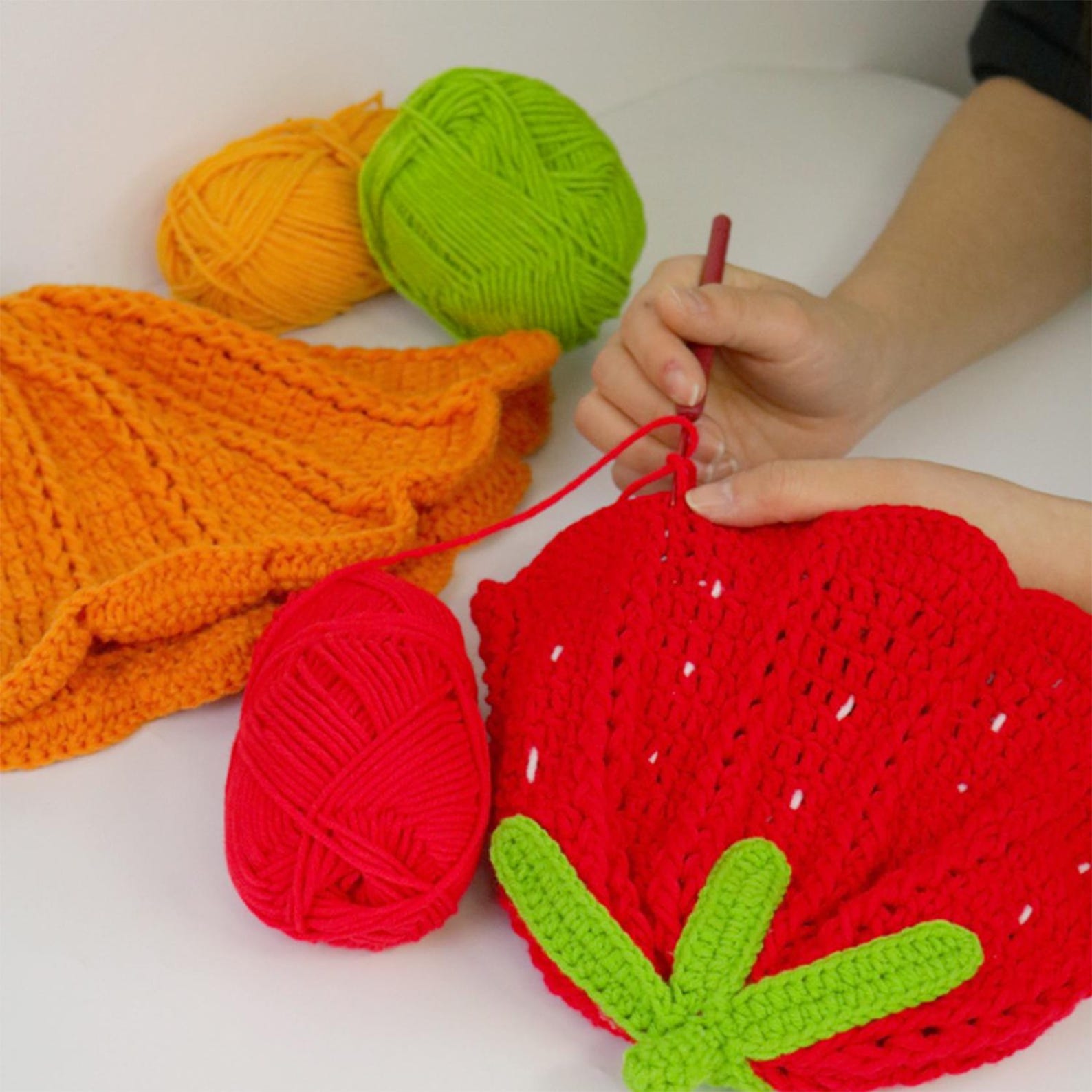 Fruit Bucket Hat — Hand-Crochet Strawberry & Orange Sun Hat
