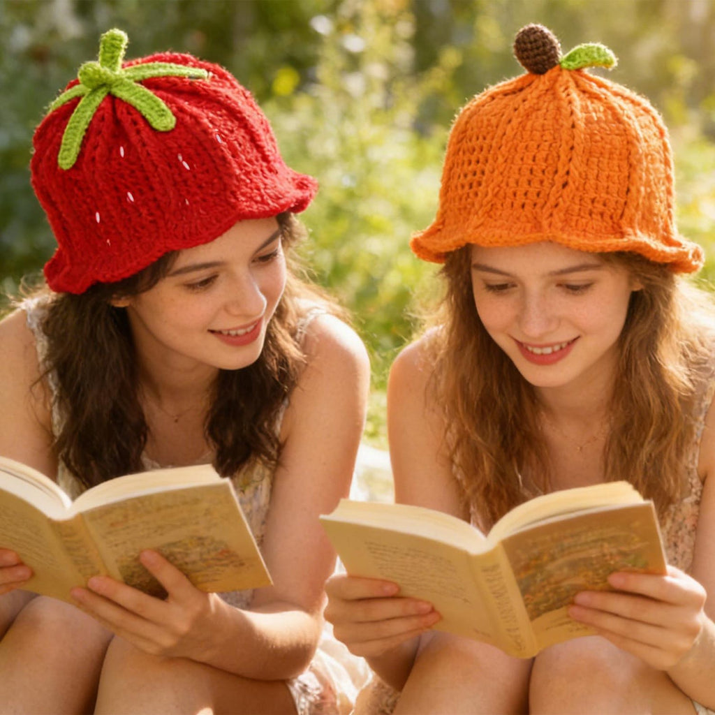 Fruit Bucket Hat — Hand-Crochet Strawberry & Orange Sun Hat