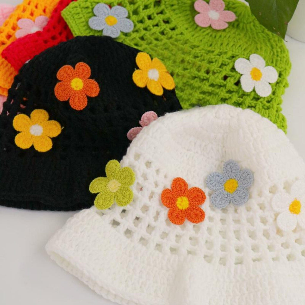 White Flower Beanie — Hand-Crochet Hollow-Out Embroidered Hat