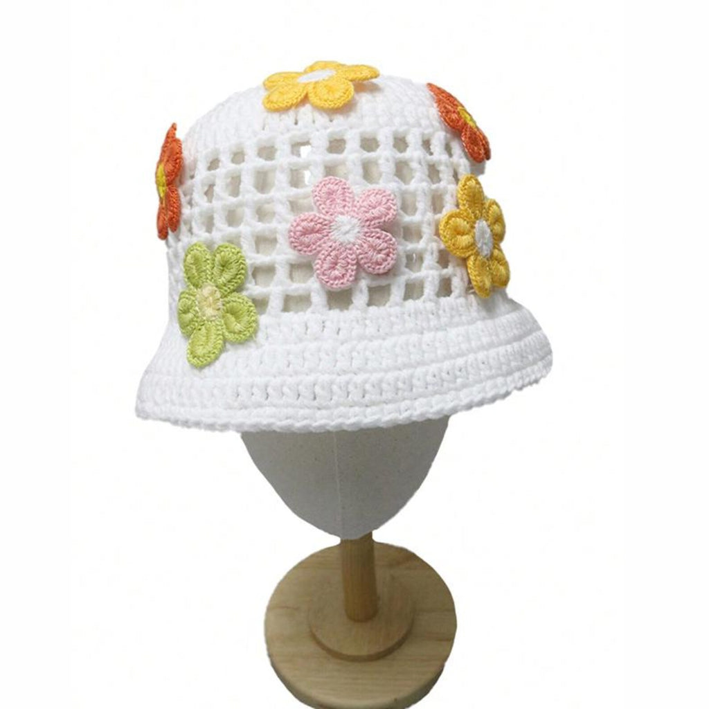 Flower Beanie — Hand-Crochet Hollow-Out Embroidered Hat