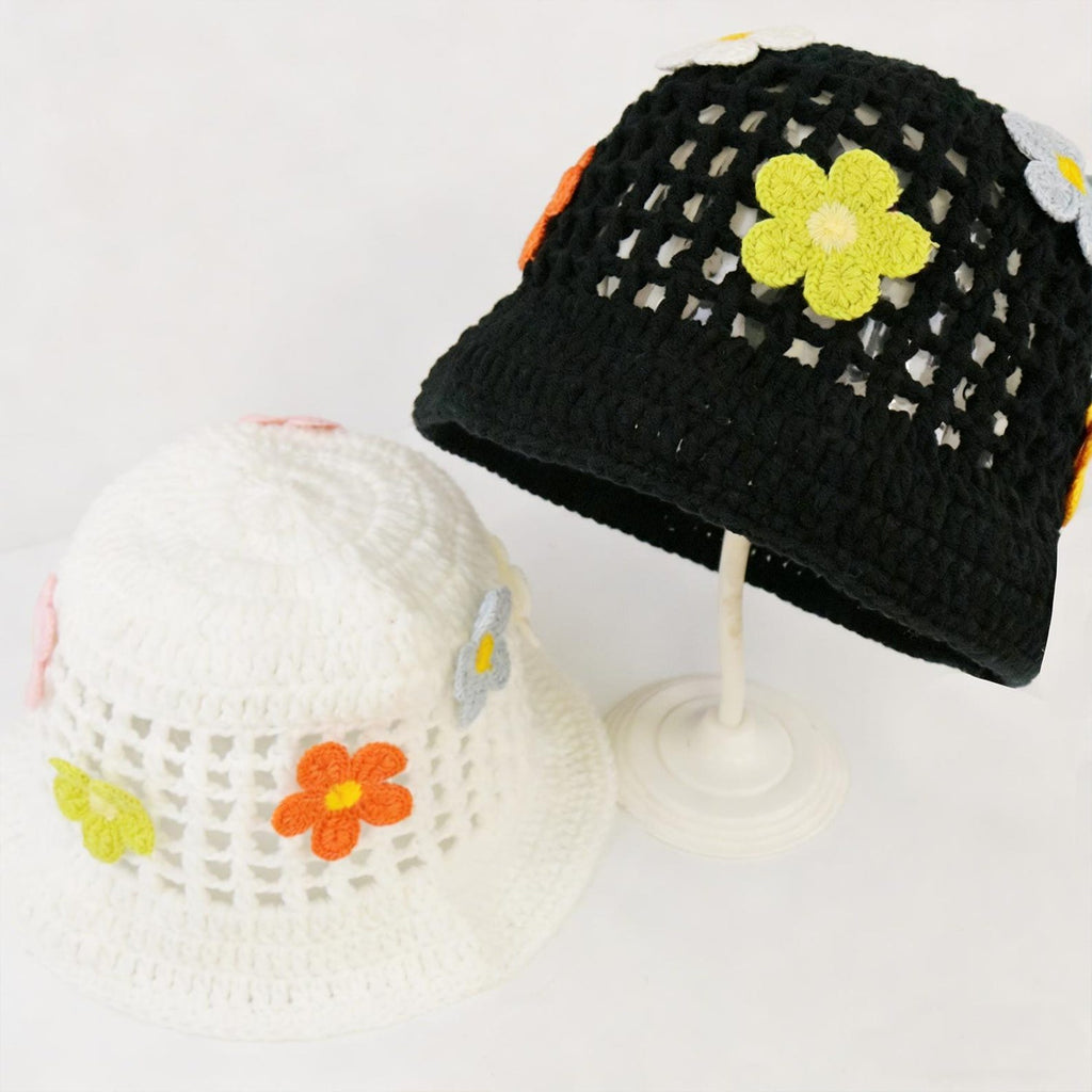 Flower Beanie — Hand-Crochet Hollow-Out Embroidered Hat