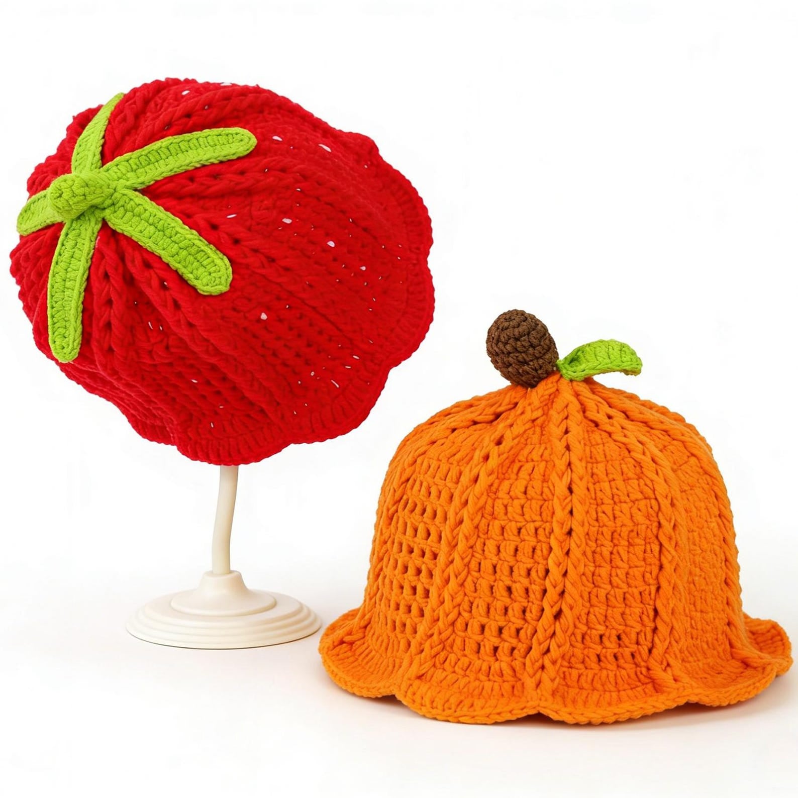 Fruit Bucket Hat — Hand-Crochet Strawberry & Orange Sun Hat