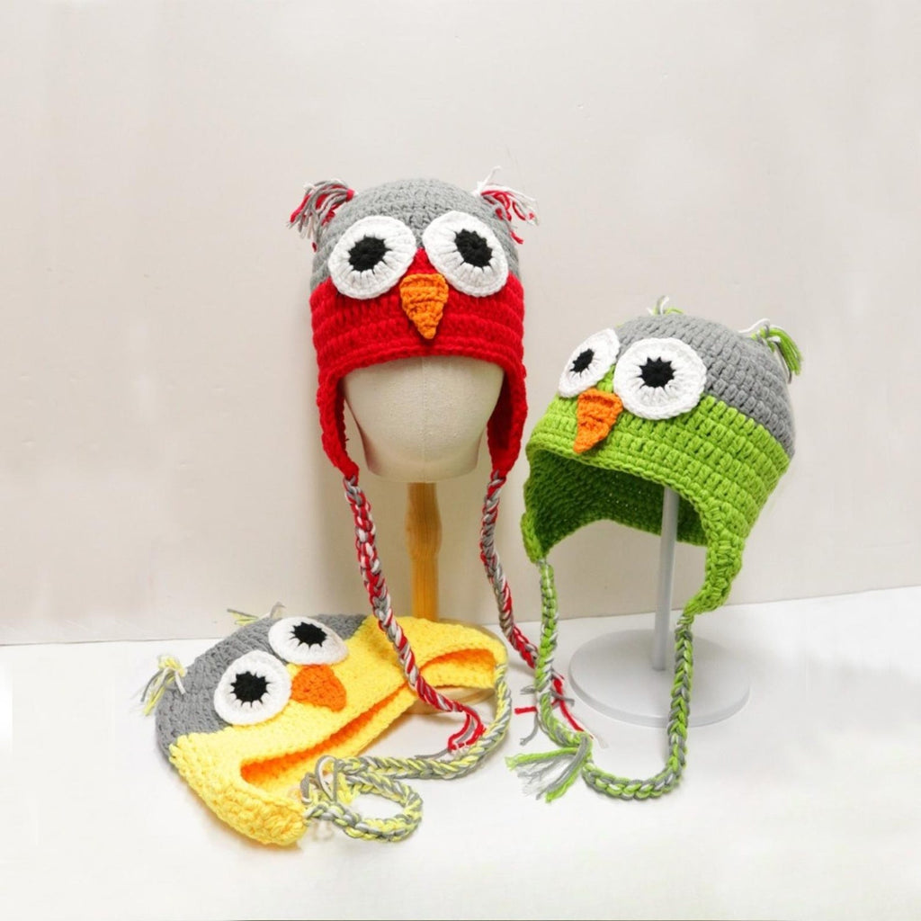 Owl Hat — Hand-Crochet Earflap Beanie with Braids