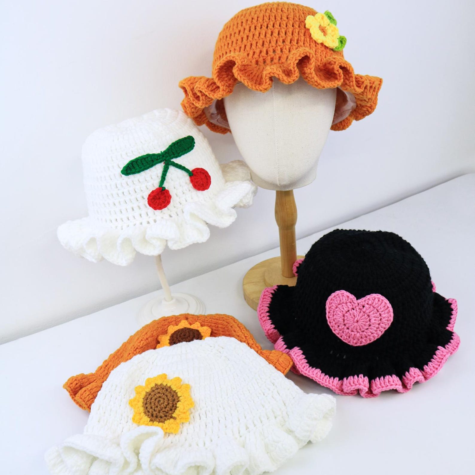 Sunflower Bucket Hat — Wavy Ruffle-Brim Hand-Crochet Hat