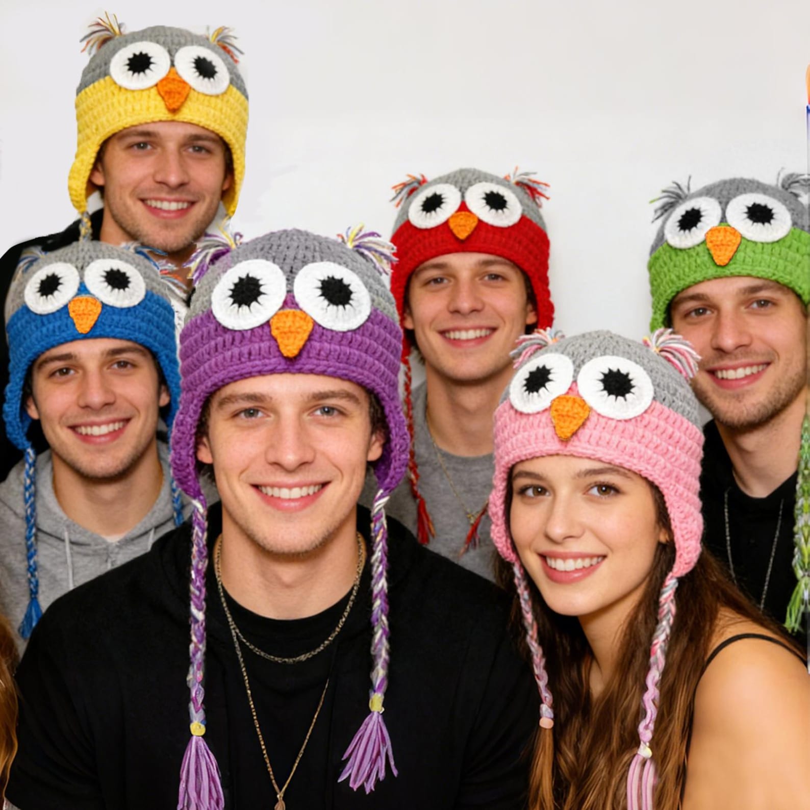 Blue Owl Hat — Hand-Crochet Earflap Beanie with Braids