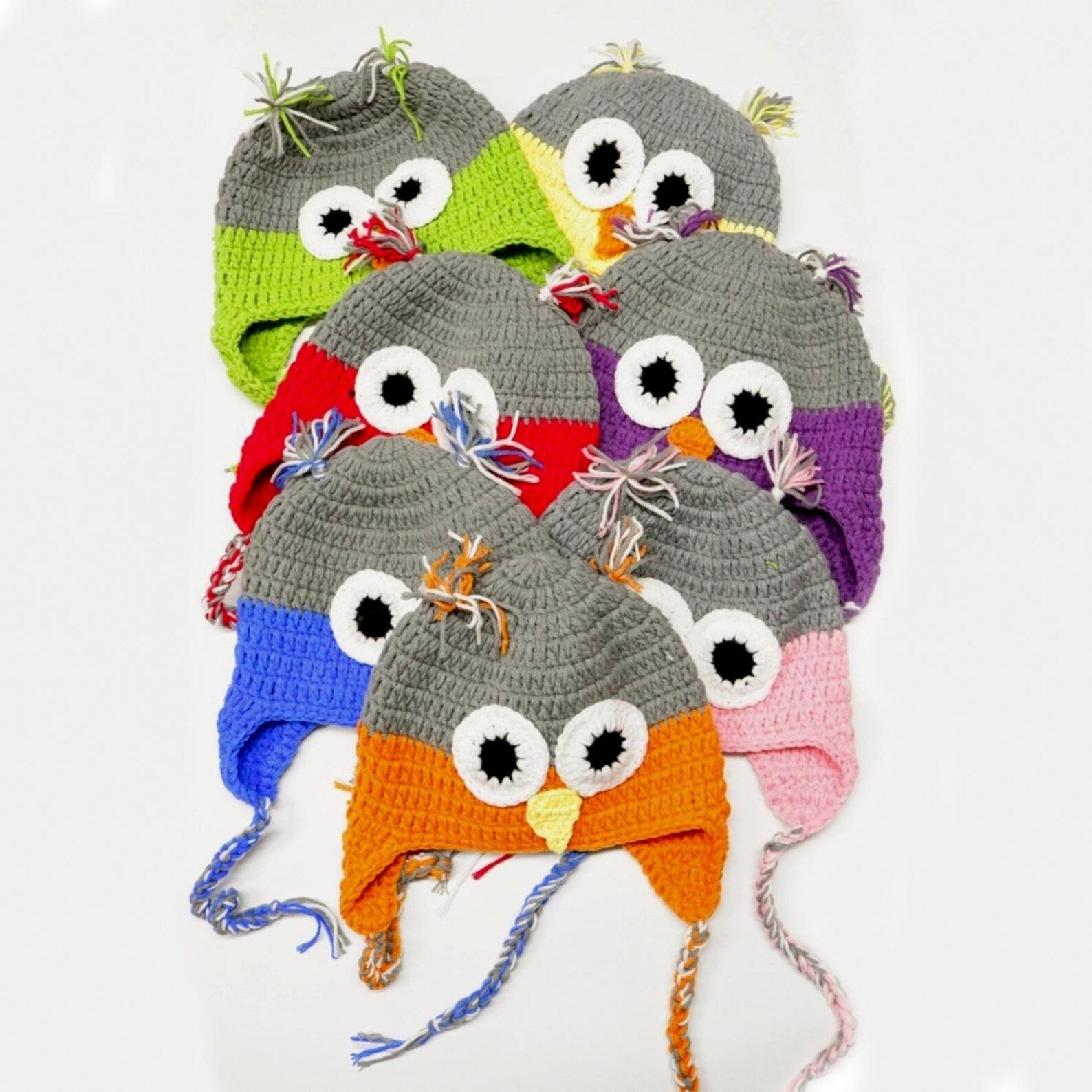 Blue Owl Hat — Hand-Crochet Earflap Beanie with Braids