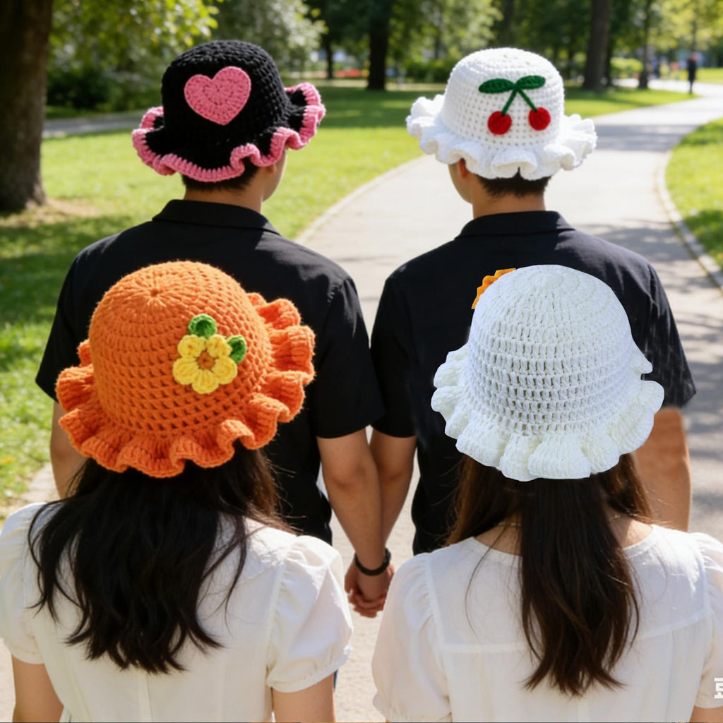 Sunflower Bucket Hat — Wavy Ruffle-Brim Hand-Crochet Hat
