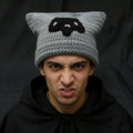 Grey Star Cat Ear Beanie — Y2K Striped Hand-Crochet Hat