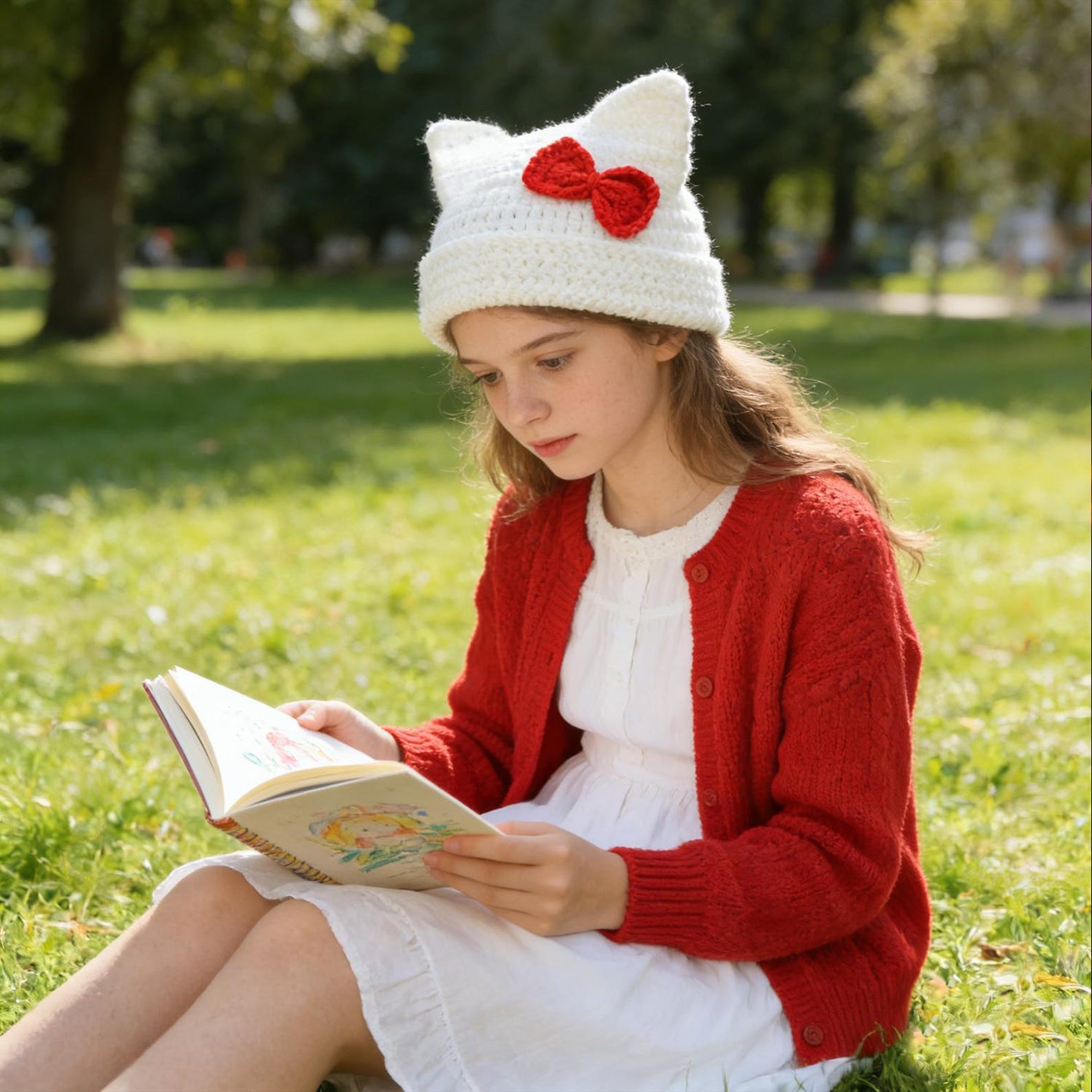 Star Cat Ear Beanie — Y2K Striped Hand-Crochet Hat