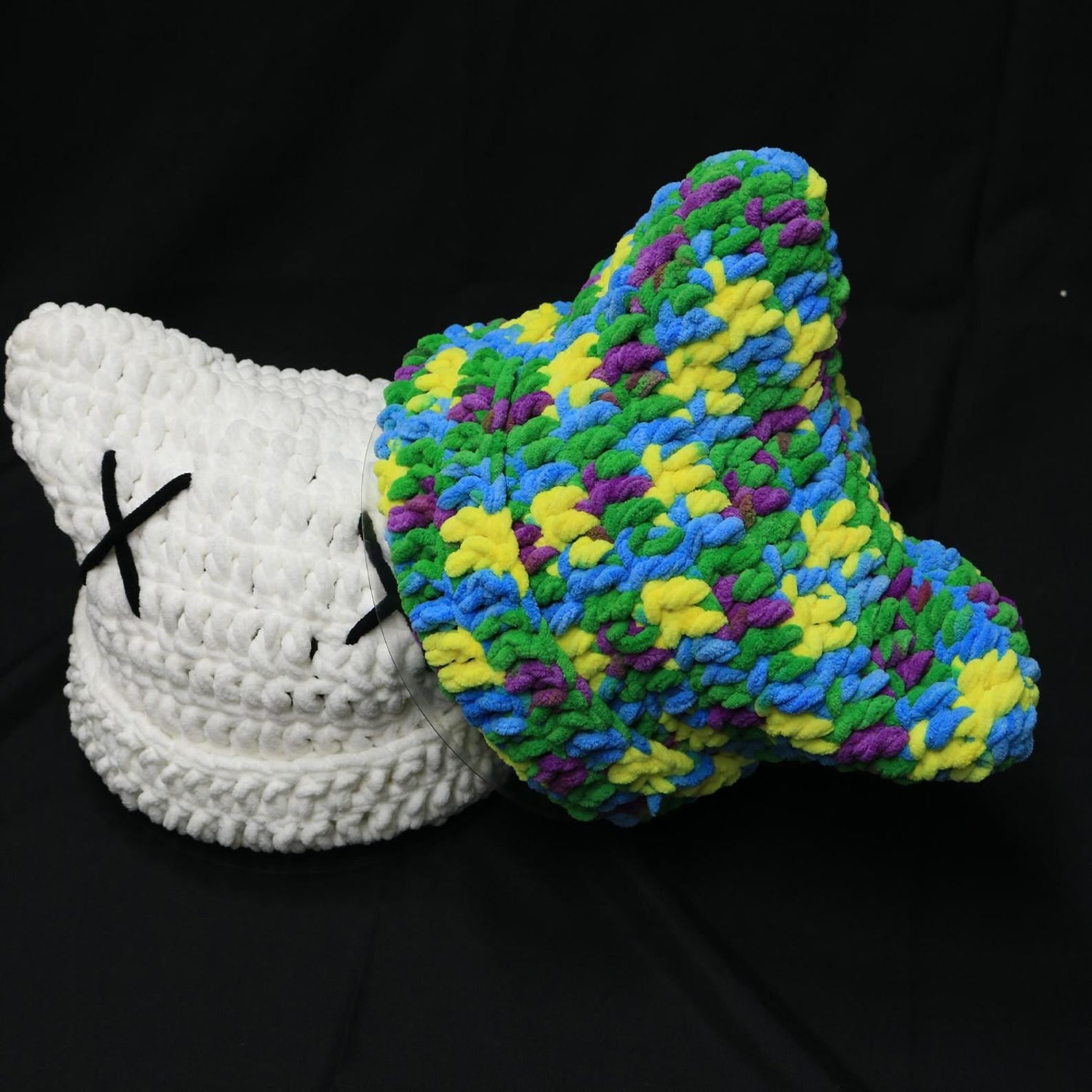 Multi-color Cat Ear Beanie — Chunky Y2K Hand-Crochet Winter Hat