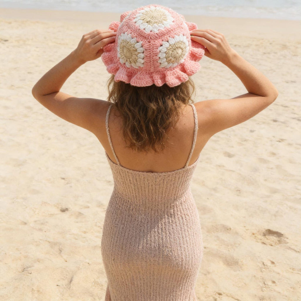 Orange Sunflower Bucket Hat — Ruffle-Brim Hand-Crochet Sun Hat