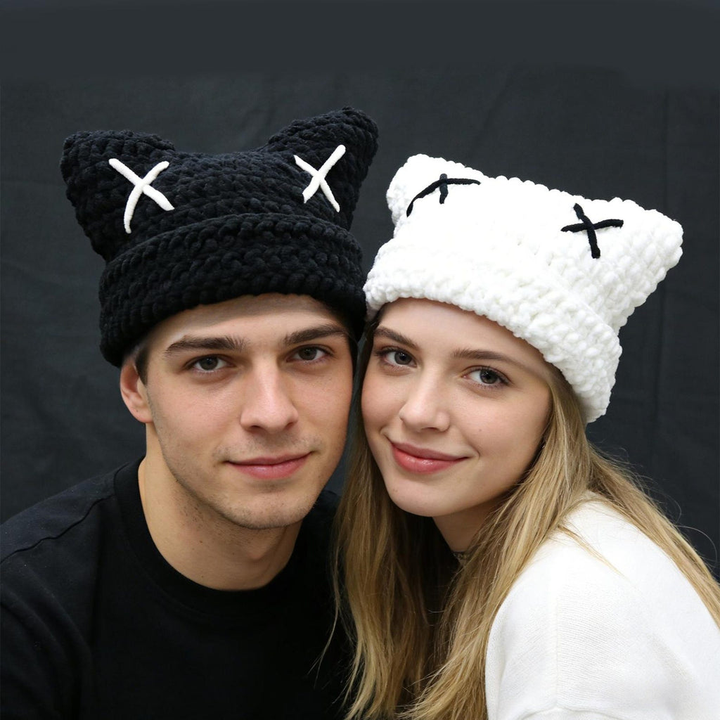 Cat Ear Beanie — Chunky Y2K Hand-Crochet Winter Hat