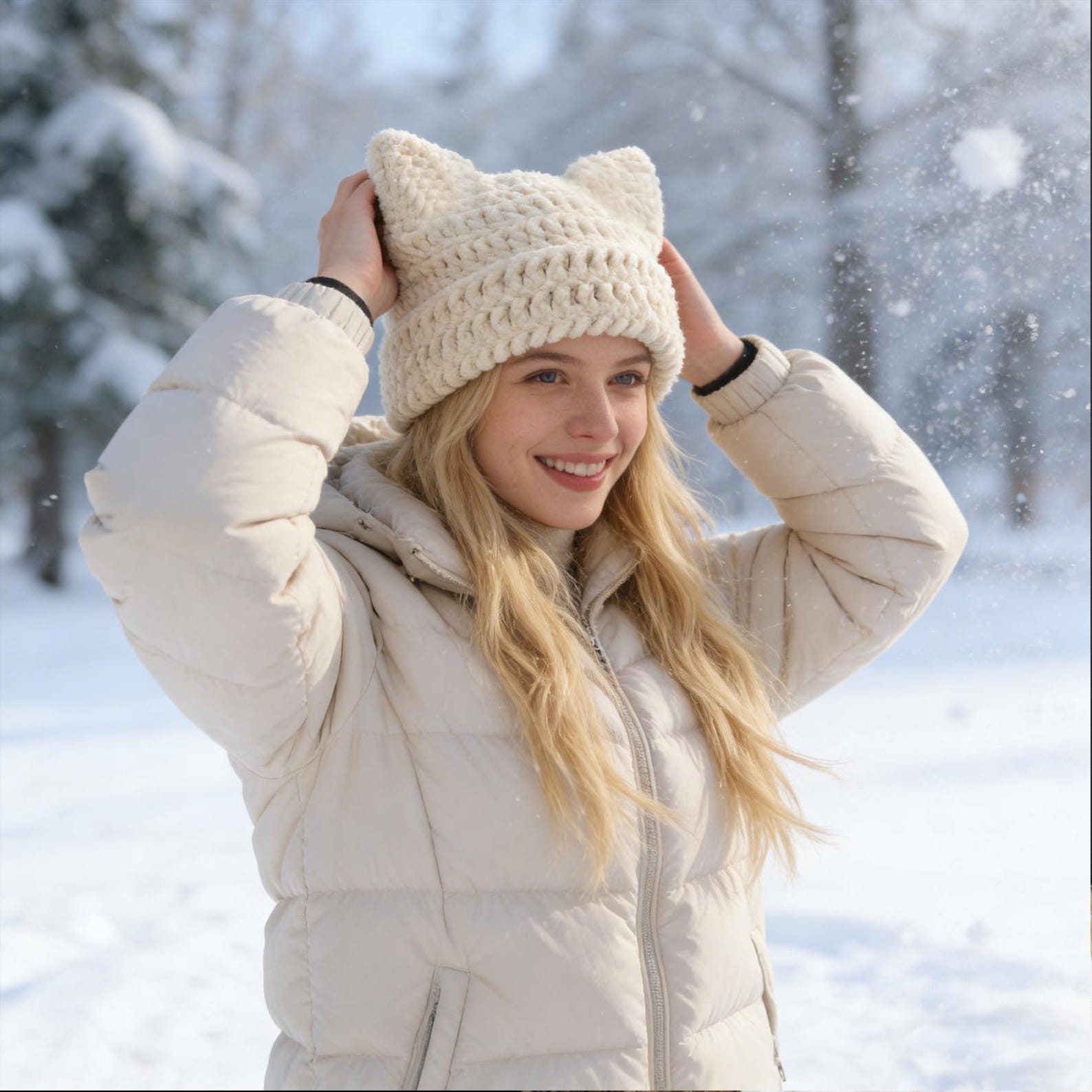 Cat Ear Beanie — Chunky Y2K Hand-Crochet Winter Hat