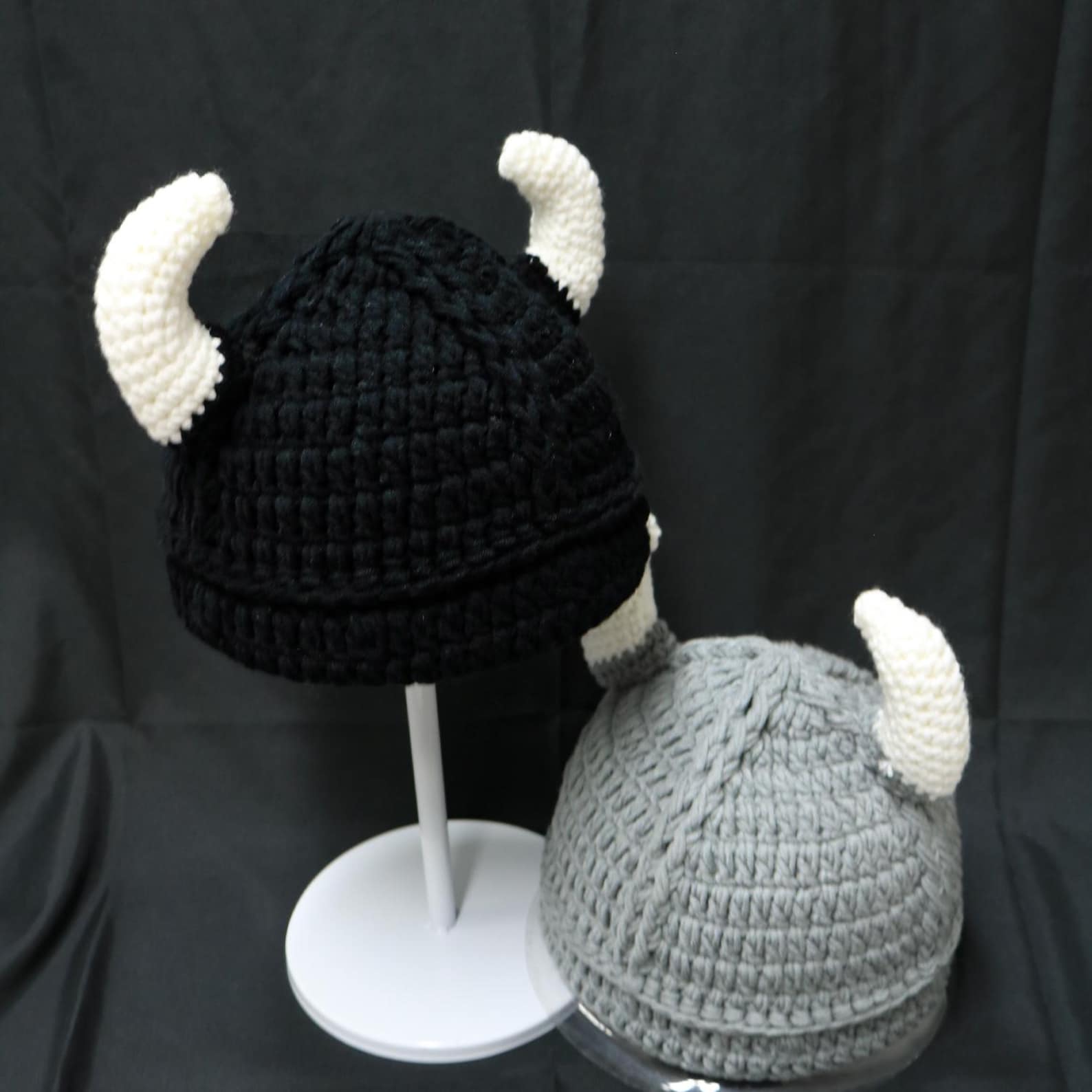 Charcoal Viking Helmet Hat — Hand-Crochet Horned Cosplay Hat