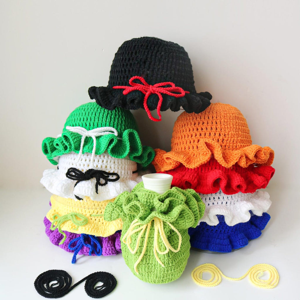 Ruffle Bucket Hat — Hand-Crochet Hat with Removable Bow