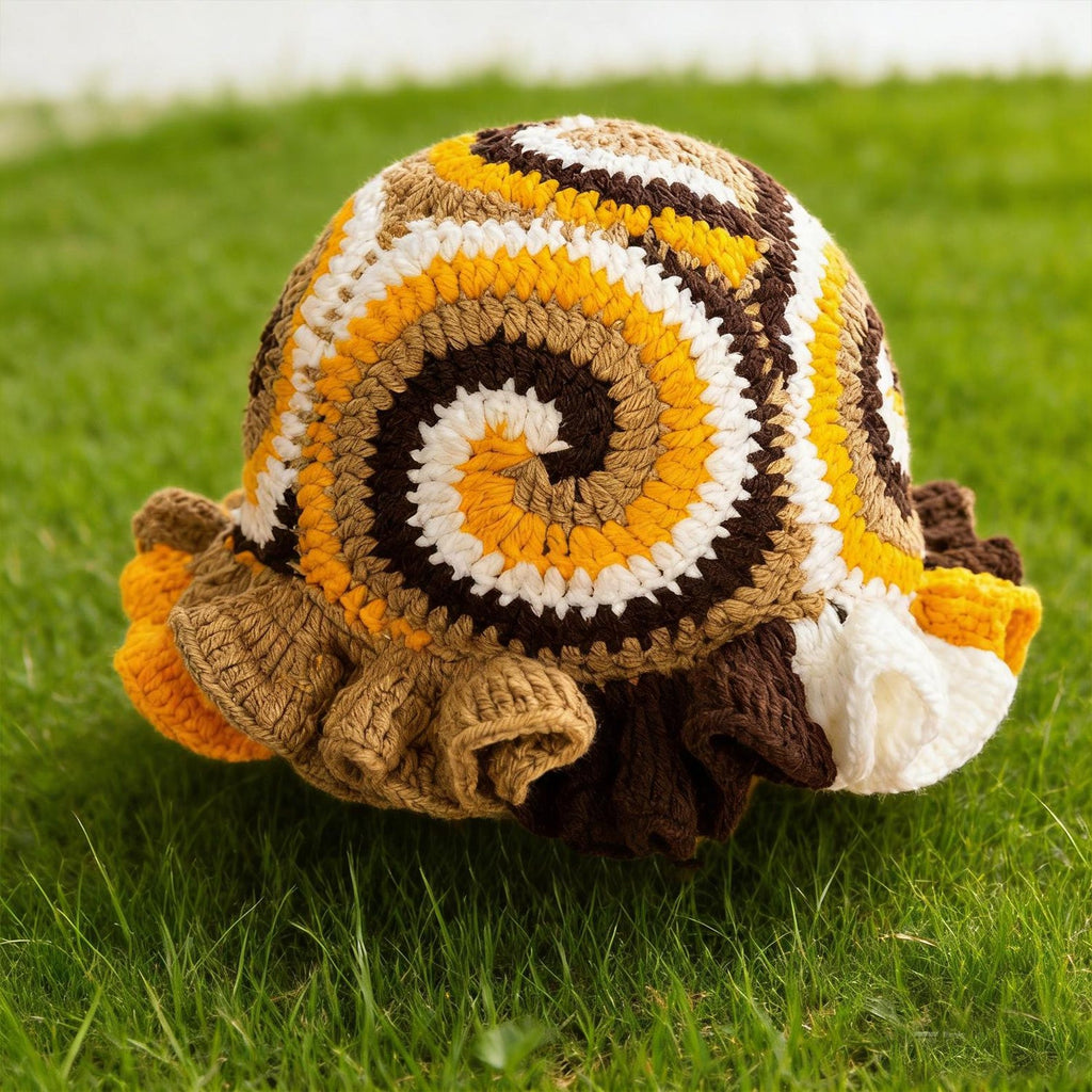 Yellow Snail Shell Hat — Spiral Ruffle Hand-Crochet Bucket Hat
