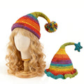 Wizard Hat — Rainbow Striped Hand-Crochet Pom-Pom Hat