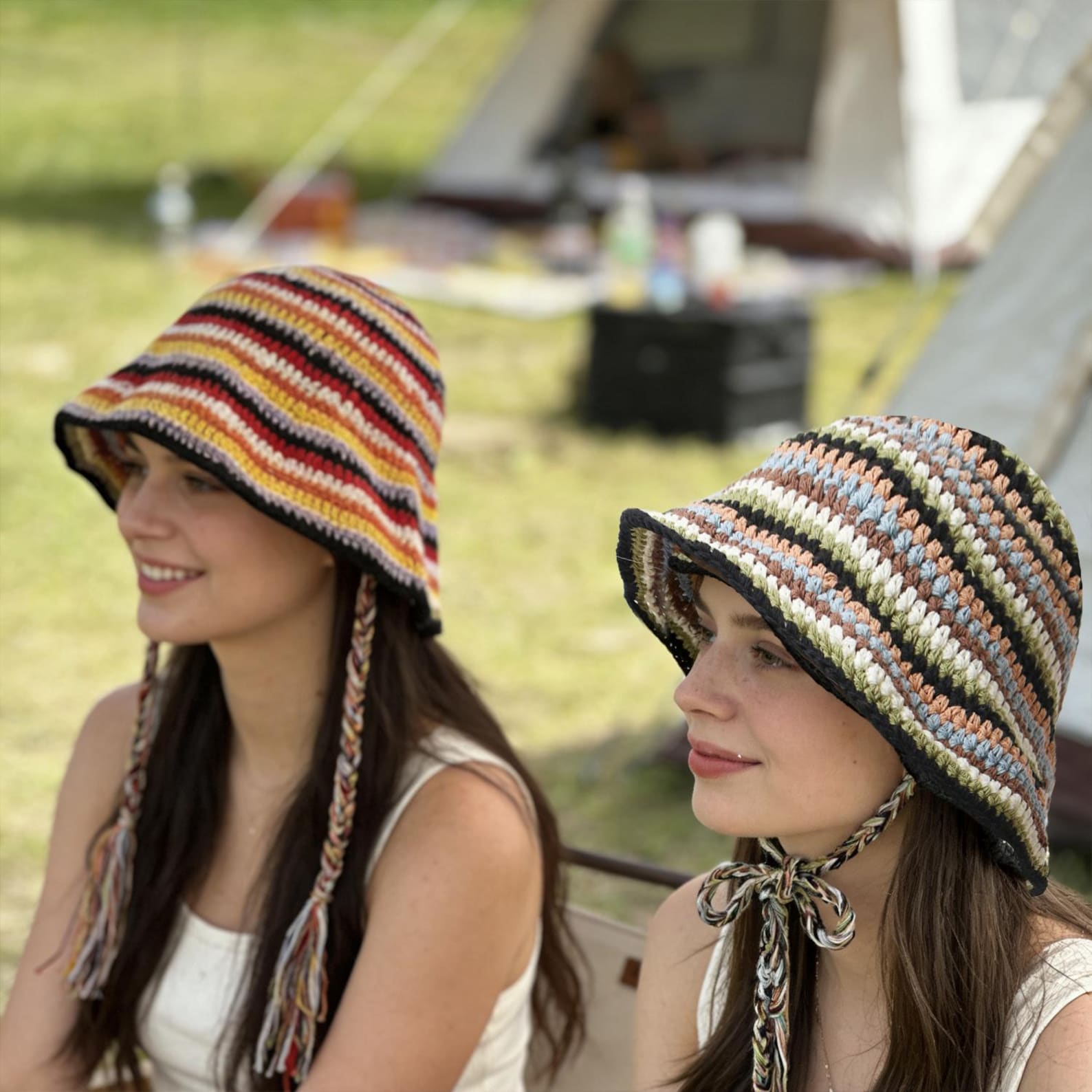 Orange Stripe Boho Bucket Hat — Retro Striped Hand-Crochet Sun Hat