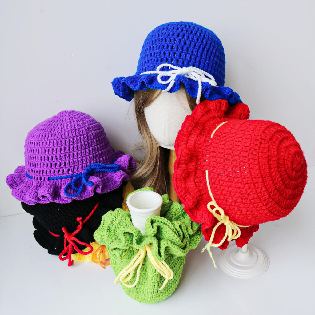 Ruffle Bucket Hat — Hand-Crochet Hat with Removable Bow