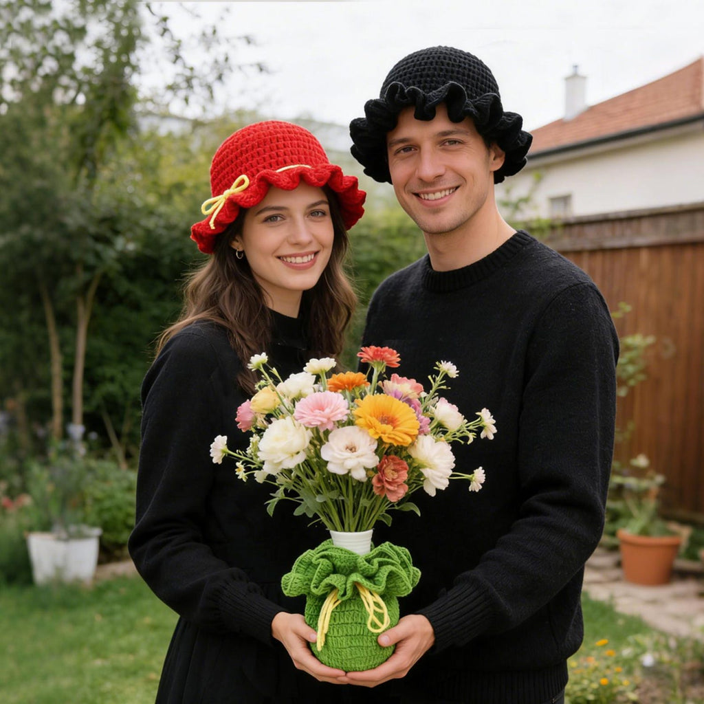 Ruffle Bucket Hat — Hand-Crochet Hat with Removable Bow