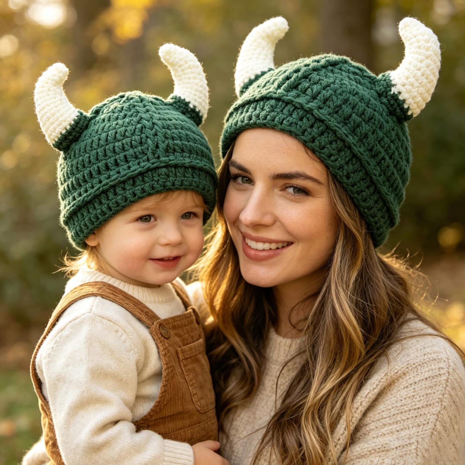 Green Viking Helmet Hat — Hand-Crochet Horned Cosplay Hat