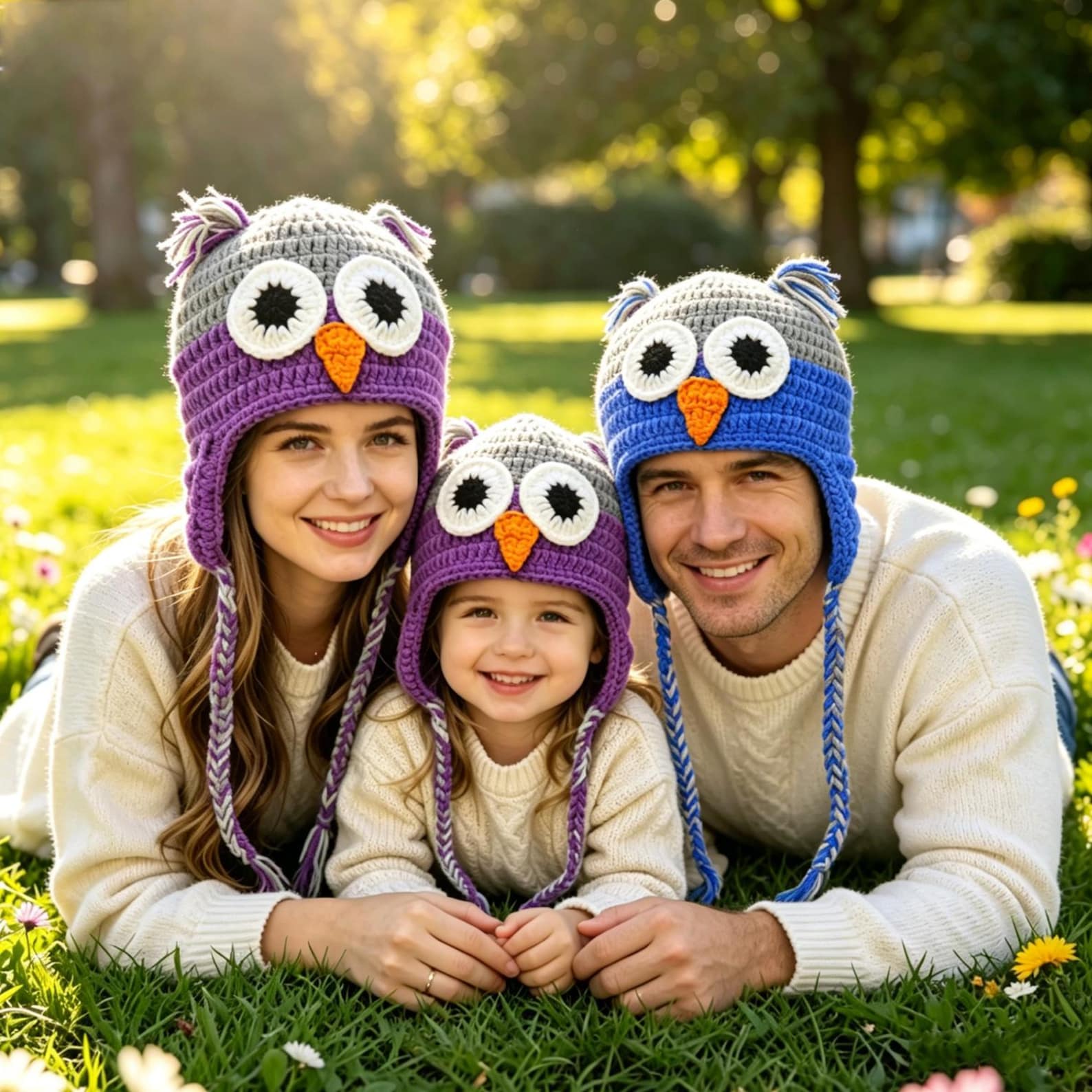 Purple Owl Hat — Hand-Crochet Earflap Beanie with Braids