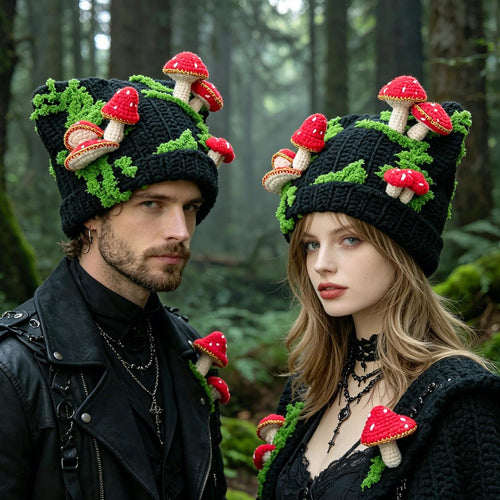 3D Mushroom Cat-Ear Beanie — Hand-Crochet Cottagecore Hat