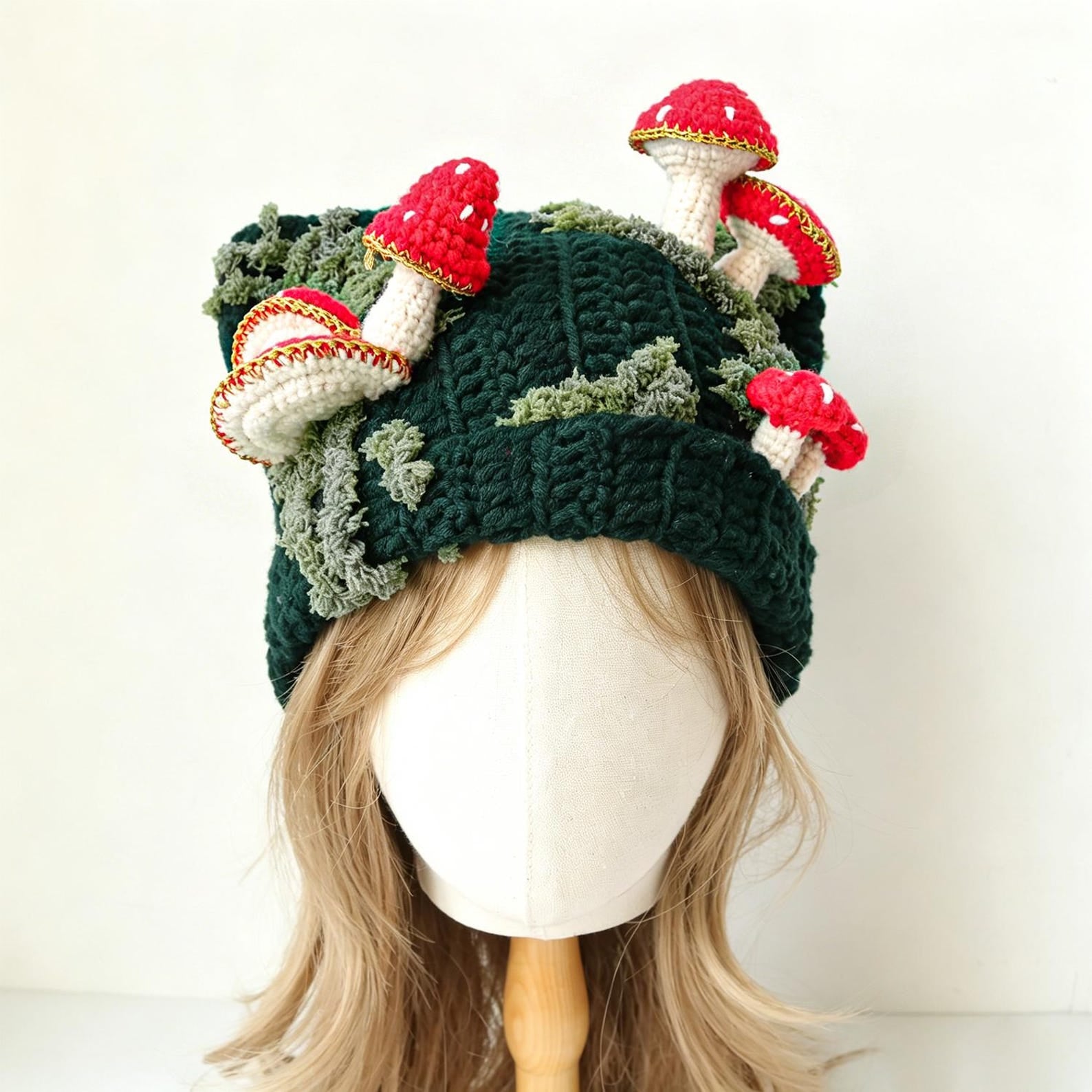 Mushroom Cat Ear Beanie — 3D Hand-Crochet Cottagecore Hat