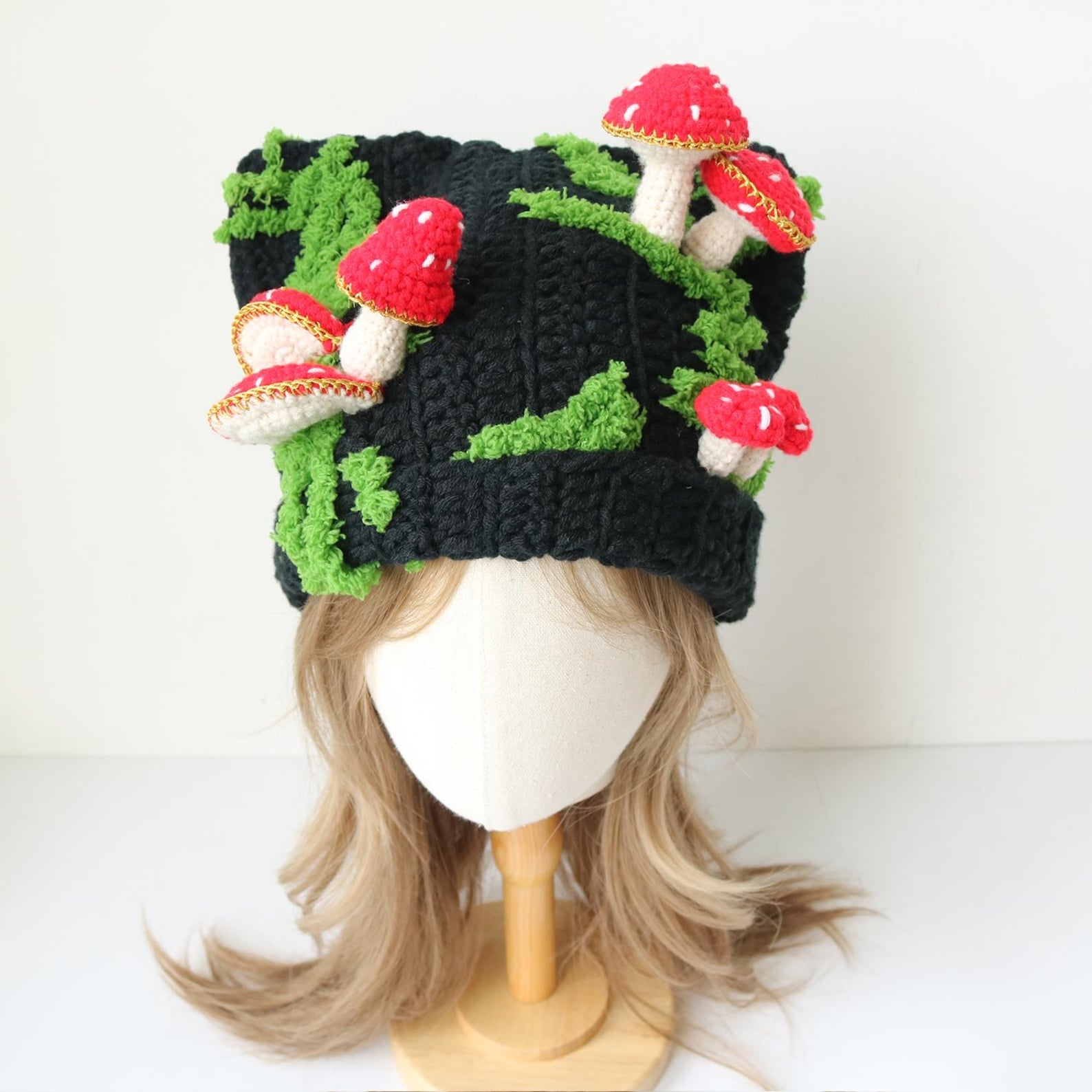 Mushroom Cat Ear Beanie — 3D Hand-Crochet Cottagecore Hat