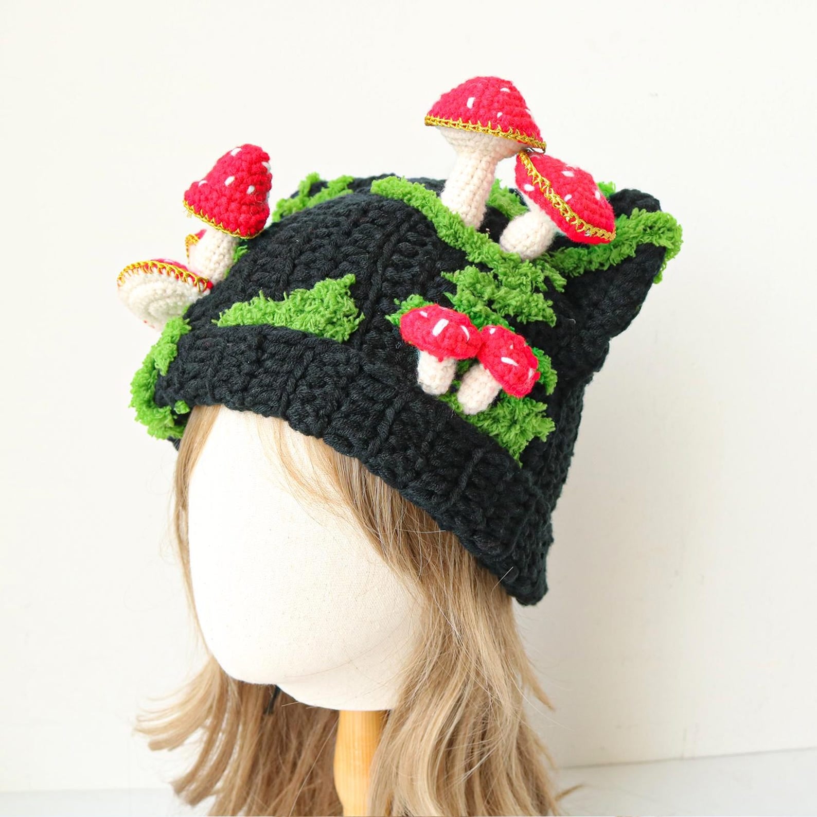 Mushroom Cat Ear Beanie — 3D Hand-Crochet Cottagecore Hat