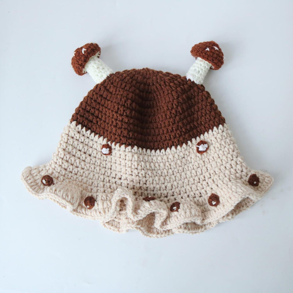Beige Mushroom Hat Set — Hand-Crochet Human & Pet Matching Bucket Hats