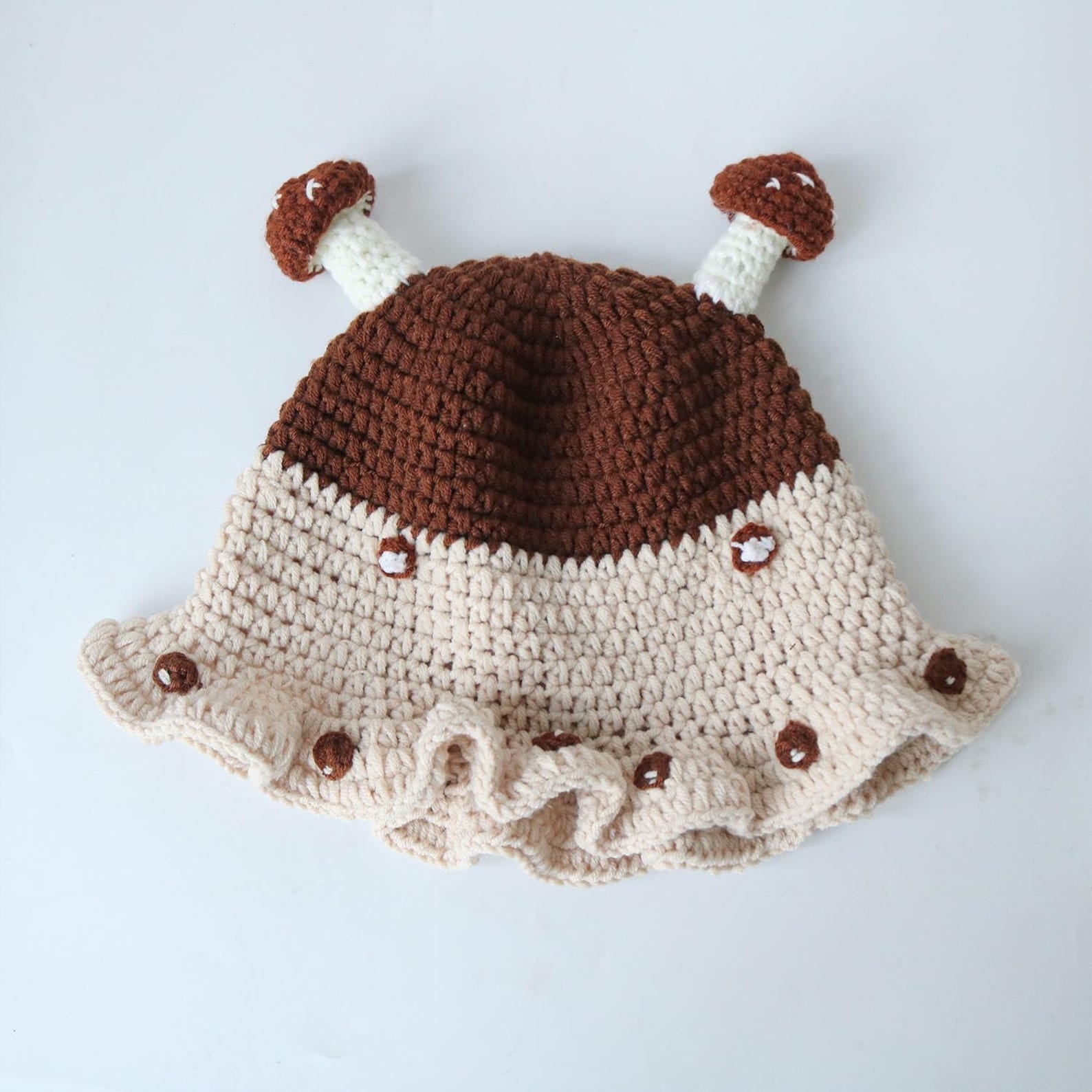 Beige Mushroom Hat Set — Hand-Crochet Human & Pet Matching Bucket Hats