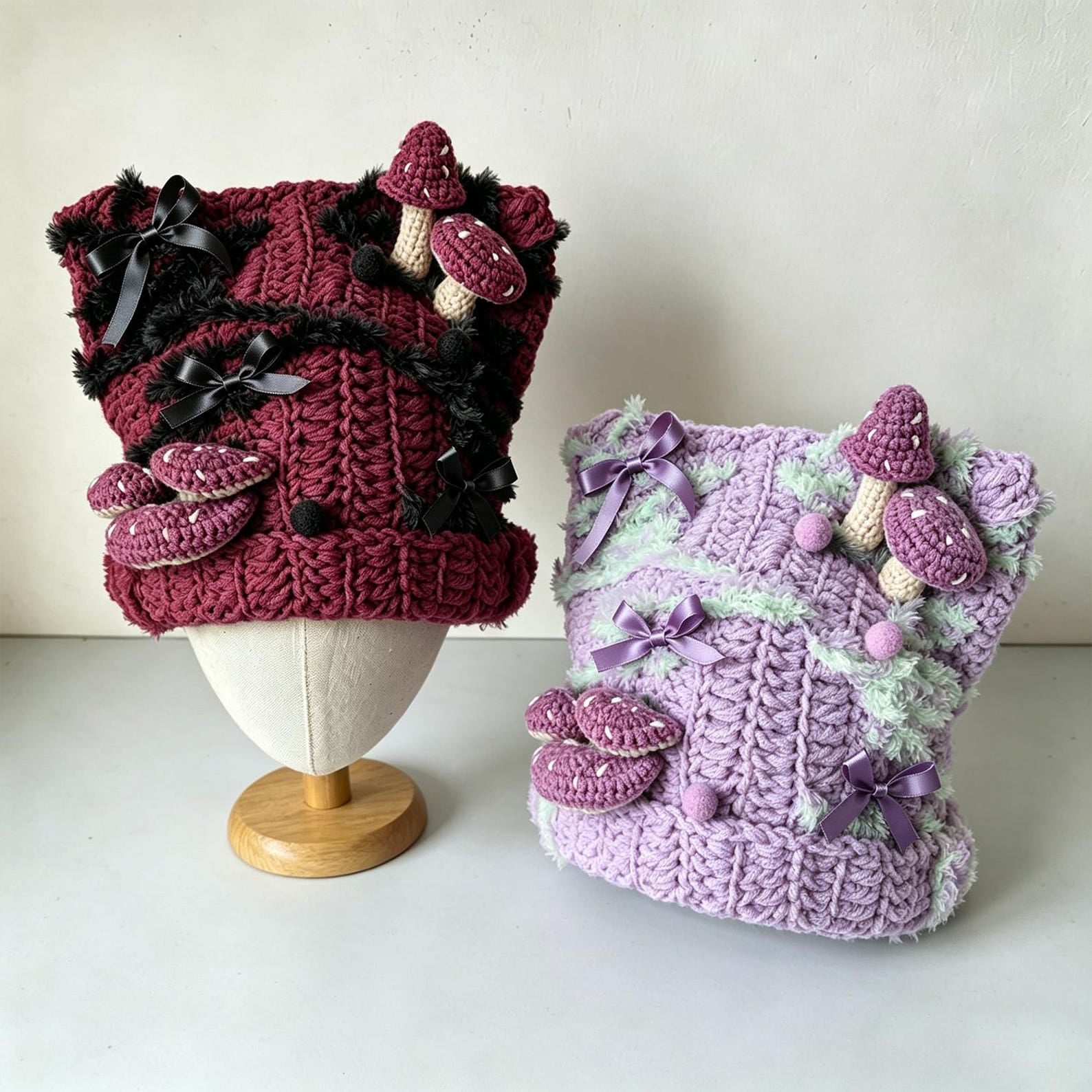 Mushroom Beanie — Chunky Knit Fairycore Hand-Crochet Hat