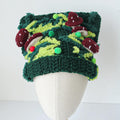 Dark Green & Burgundy Mushroom Beanie — Chunky Woodland Hand-Crochet Hat