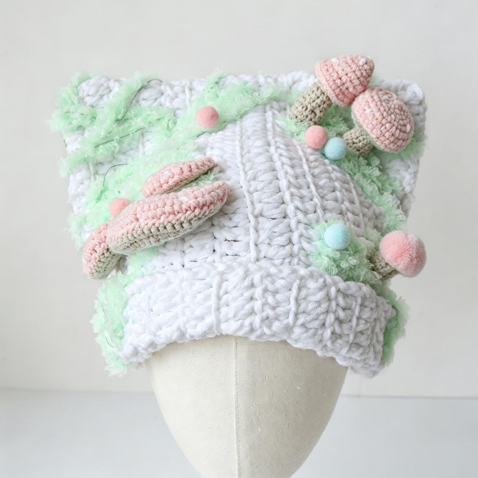Mushroom Bucket Hat — Chunky Pastel Hand-Crochet Hat