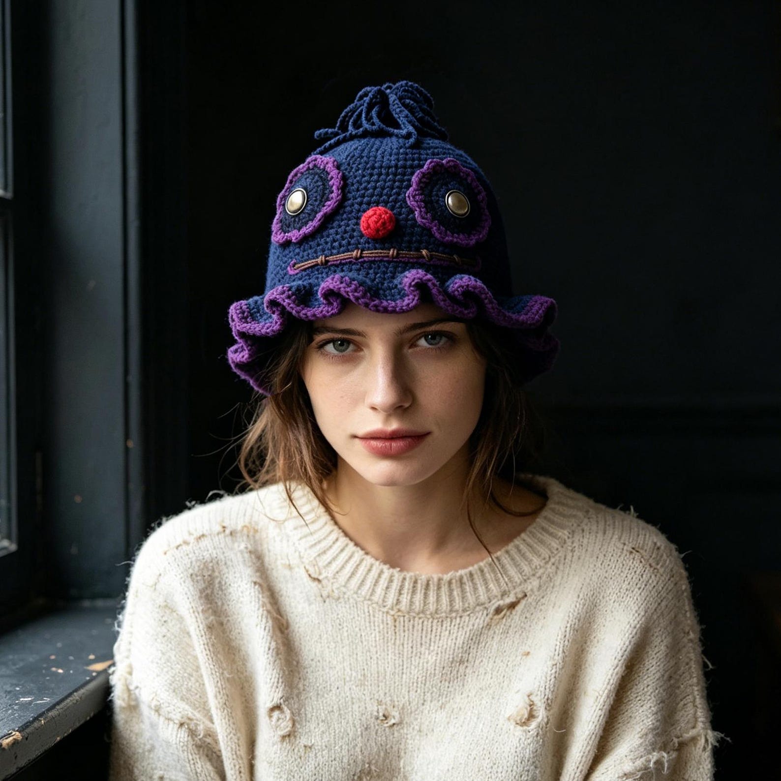Clown Monster Hat — Spooky Ruffle Hand-Crochet Beanie