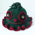 Dark Green Clown Monster Hat — Spooky Ruffle Hand-Crochet Beanie