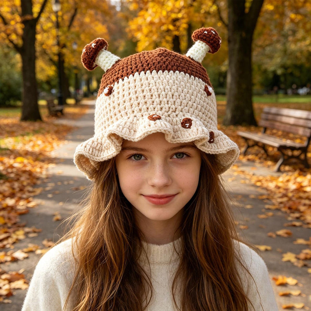 Beige Mushroom Hat Set — Hand-Crochet Human & Pet Matching Bucket Hats