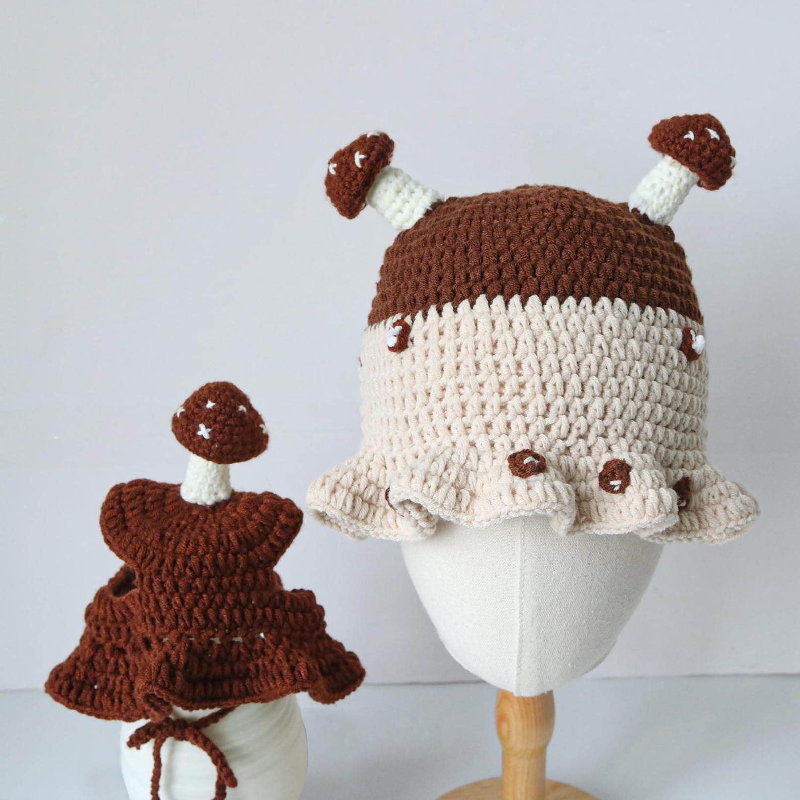 Mushroom Hat Set — Hand-Crochet Human & Pet Matching Bucket Hats