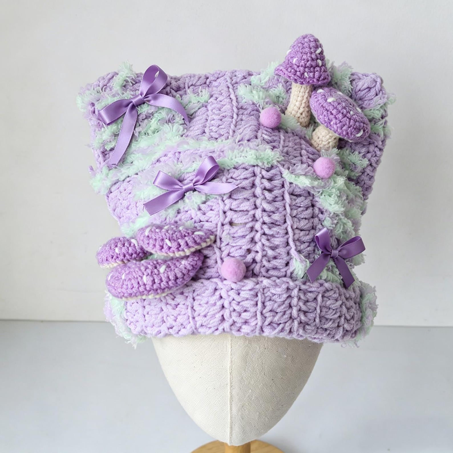 Mushroom Beanie — Chunky Knit Fairycore Hand-Crochet Hat