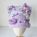 Purple Mushroom Beanie — Chunky Knit Fairycore Hand-Crochet Hat