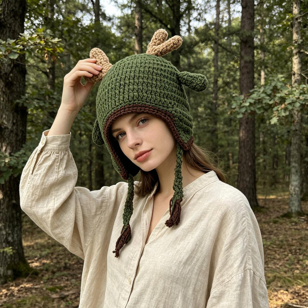 Reindeer Earflap Beanie — Hand-Crochet Family Matching Hat
