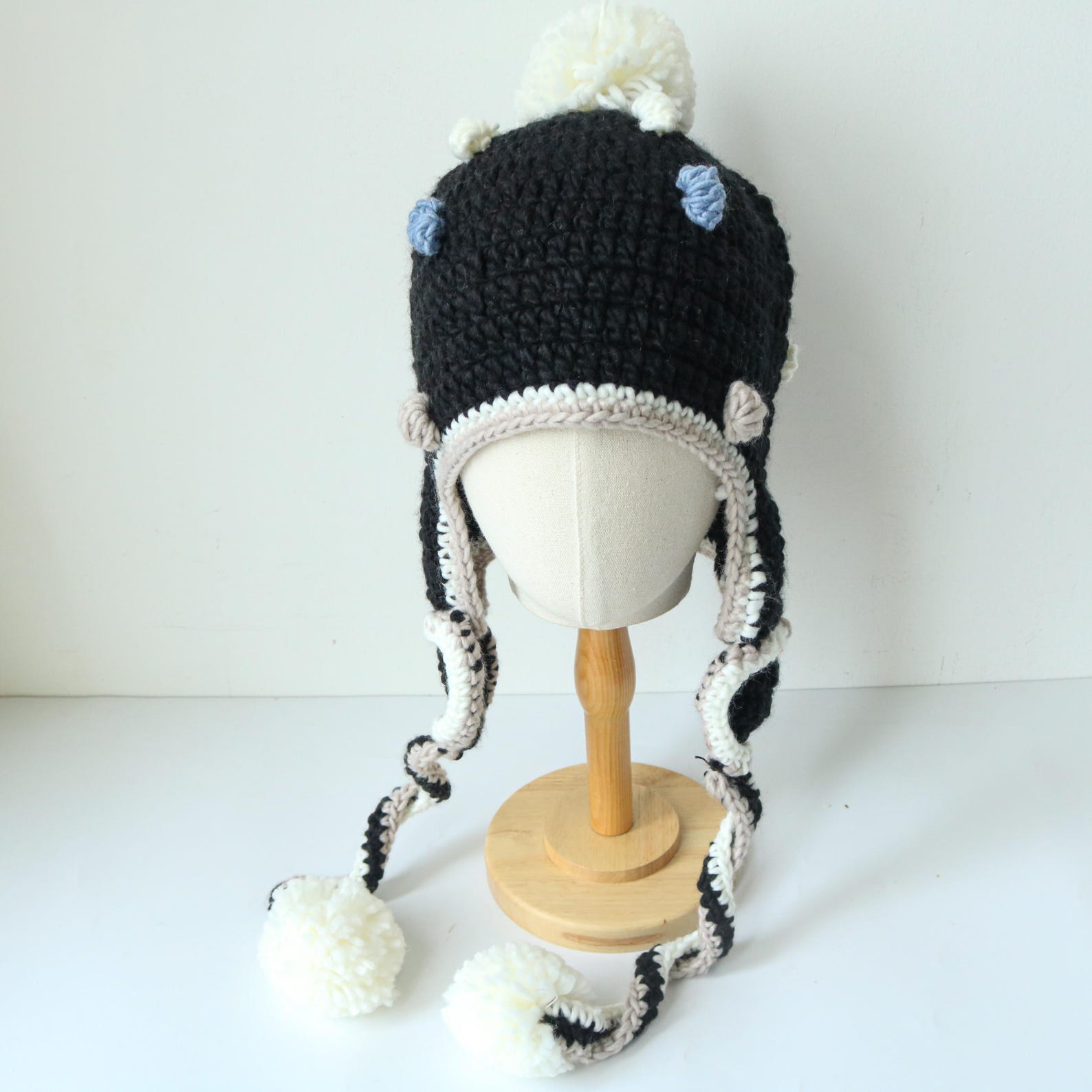 Bear Ear Earflap Beanie — Hand-Crochet Pom-Pom Hat