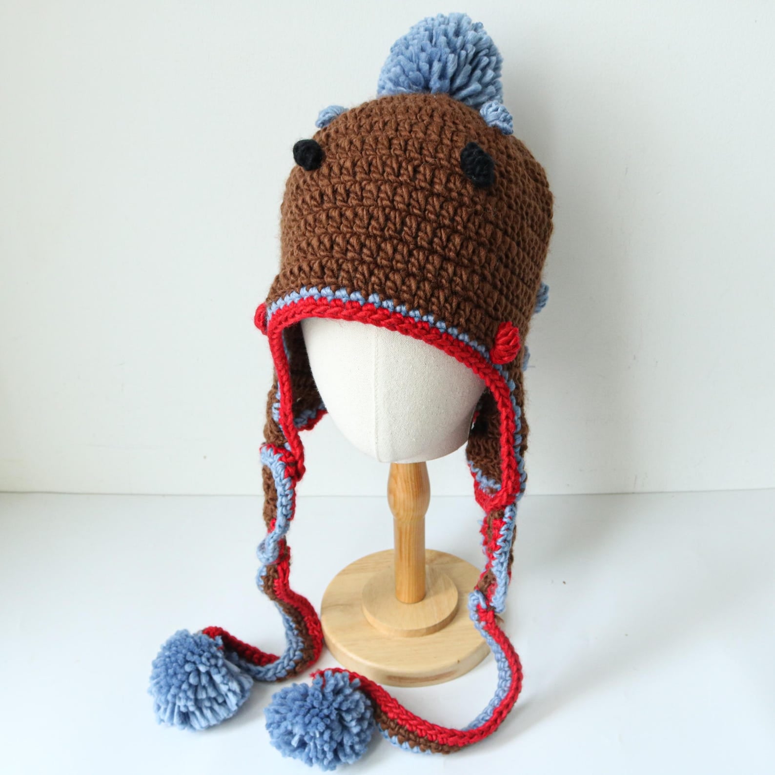 Bear Ear Earflap Beanie — Hand-Crochet Pom-Pom Hat