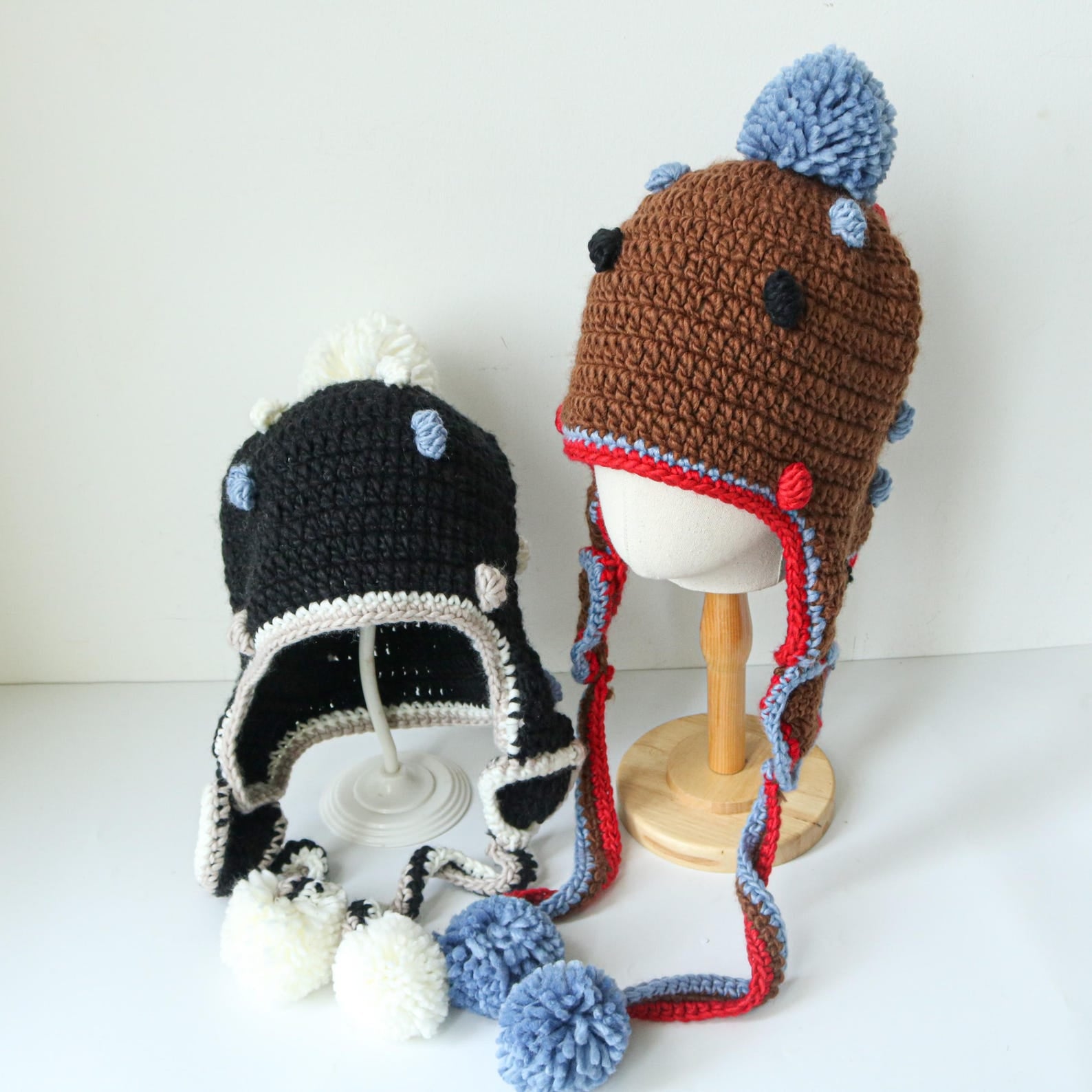 Bear Ear Earflap Beanie — Hand-Crochet Pom-Pom Hat