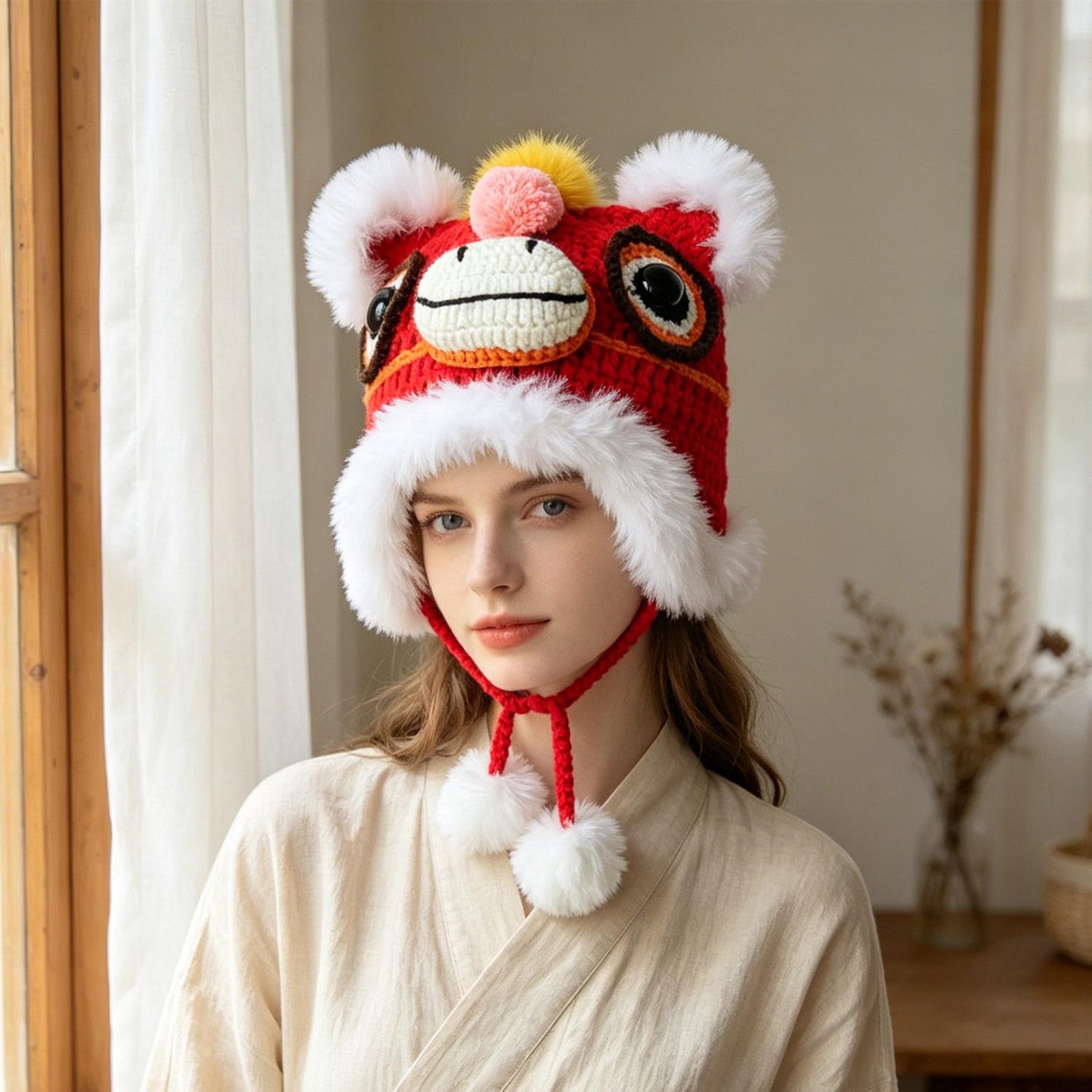 Horse Beanie — Hand-Crochet Faux-Fur Earflap Hat