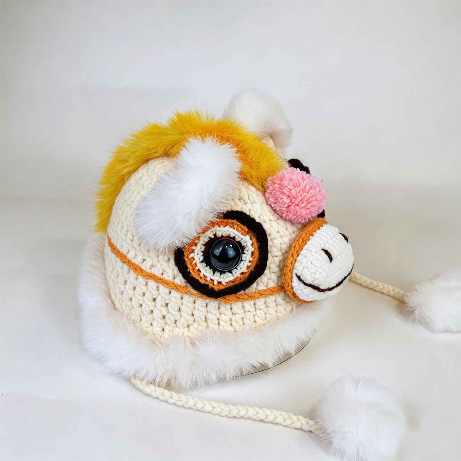 Horse Beanie — Hand-Crochet Faux-Fur Earflap Hat